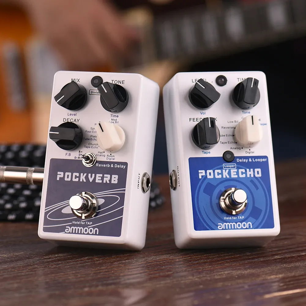 Câbles Ammoon Guitar Effet Pedal Pockverb Reverb Delay Delater Guitar Pedal avec Tap Tempo Function True Bypass pour les accessoires de guitare