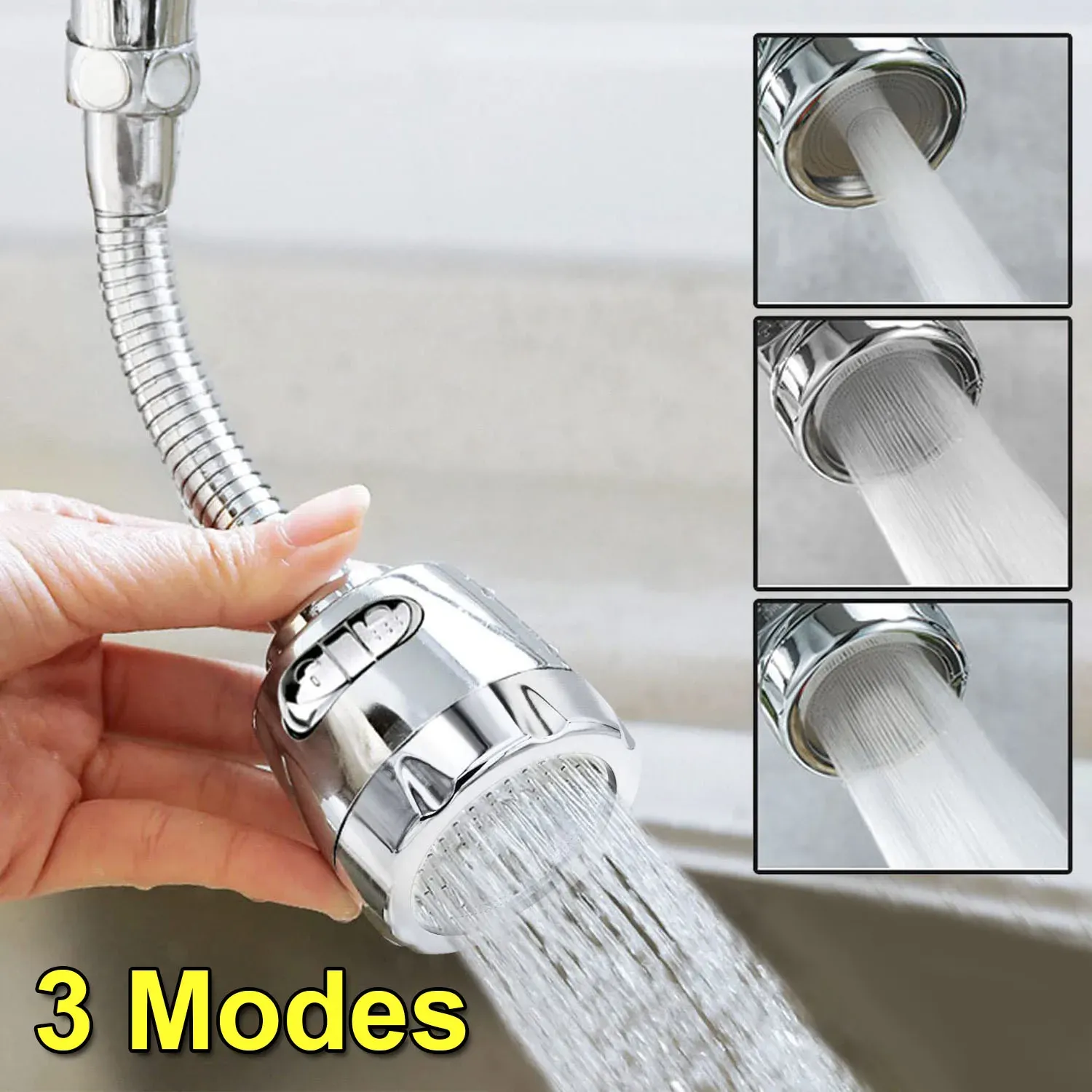 3 modes Réglage du robinet à haute pression Réglage de l'extension Anti-splash Boucheur de la tête universelle Bubbler Accessoires de cuisine