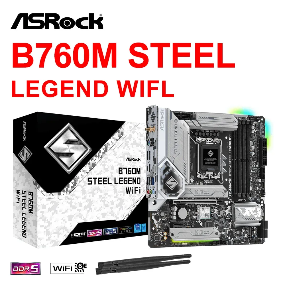 Motherboards ASRock B760M Steel Legend WiFi LGA 1700 DDR5 4800 Micro ATX Motherboard 128GB SATA 6Gb/s Support Intel 13/12th Core Placa Mae