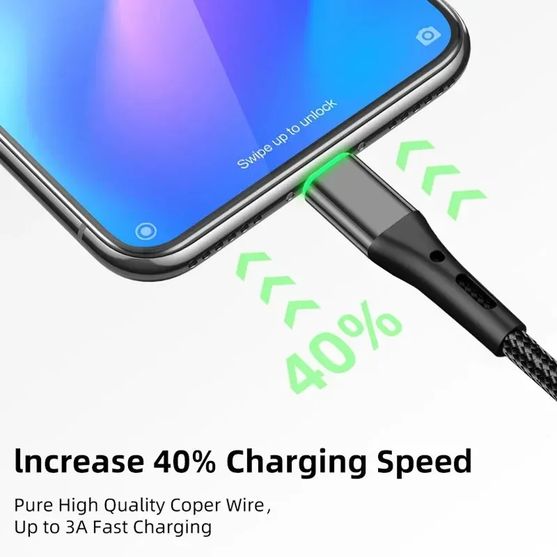 2024 3A MICRO USB-kablar Snabbladdningsdatas 0,5-3m för Xiaomi Redmi 4x Huawei-tillbehör för mobiltelefoner Microusb Charger Cable för