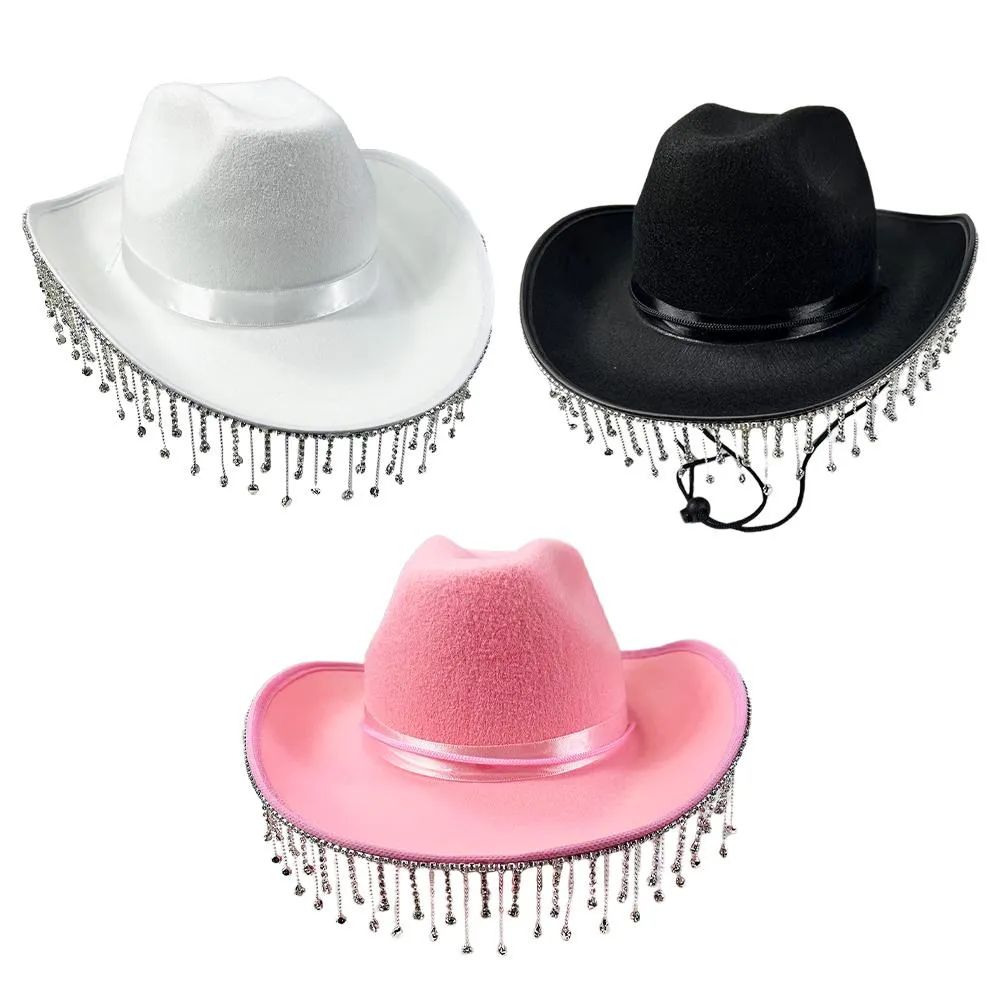 Save Big on Bulk Rhinestone Fringe Cowgirl Hat Pink Cowboy Hats Rhinestone  Tassel Cowgirl Hat, Feather Star Print Cap For Parties And Casual Wear