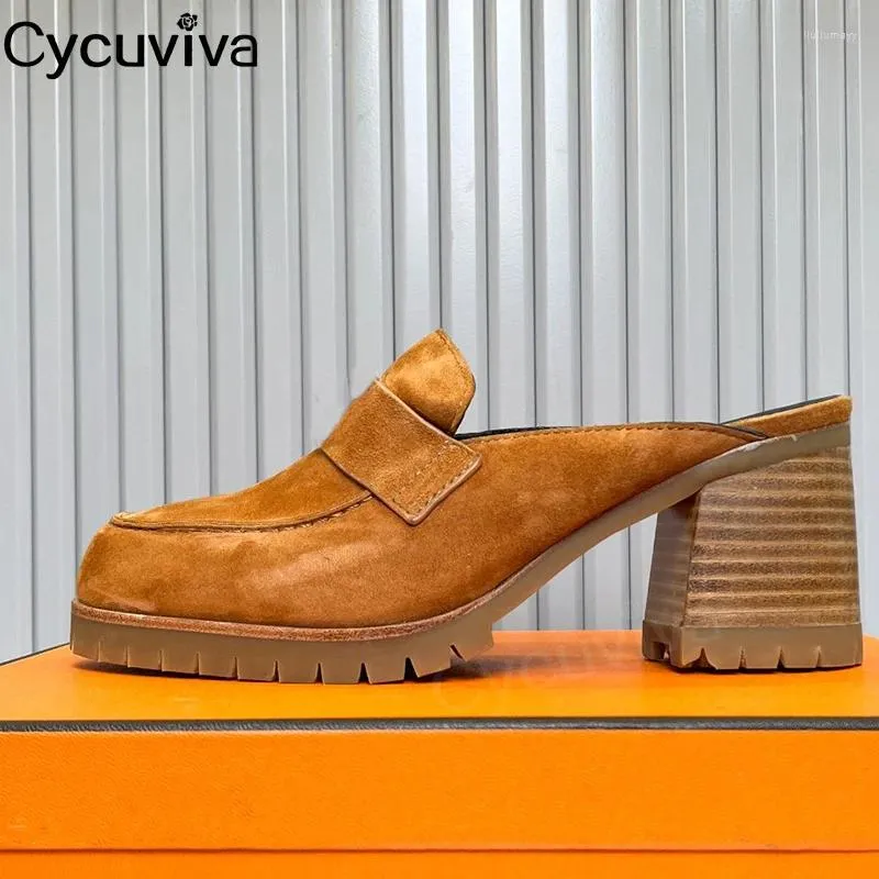 Slippers Designer glissades talons gros femmes en été en cuir gladiateur sandales en métal décor haut de gamme chaussures de fête pour femme
