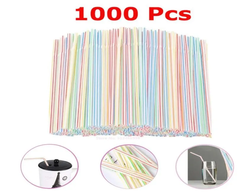 1000 Pcs Plastic Straws For Drinking Bar Party Supplies Flexible Rietjes Cocktail Colorful Striped Disposable Straw Kitchenware 221366337