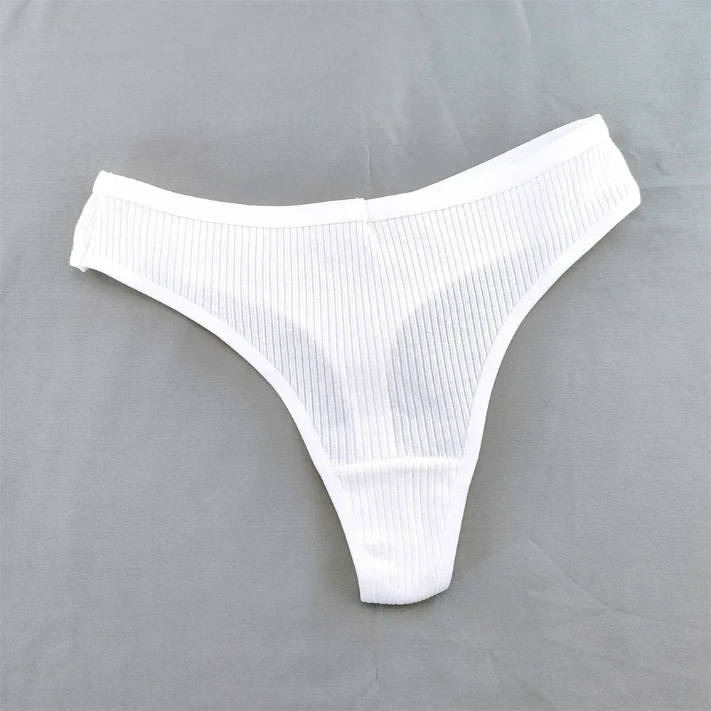3 Pcs M-XXL V String Thong Women Set Solid Stripe Low Rise Tanga Underwear High Fork Brazilian Ladies T-back Panty