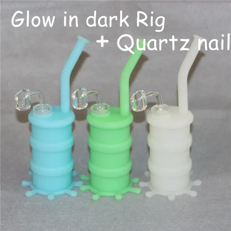 Silicon Rigs Silicone Hookah Bongs Glow in the dark oil dab rig with Clear 4mm 14mm male quartz nails