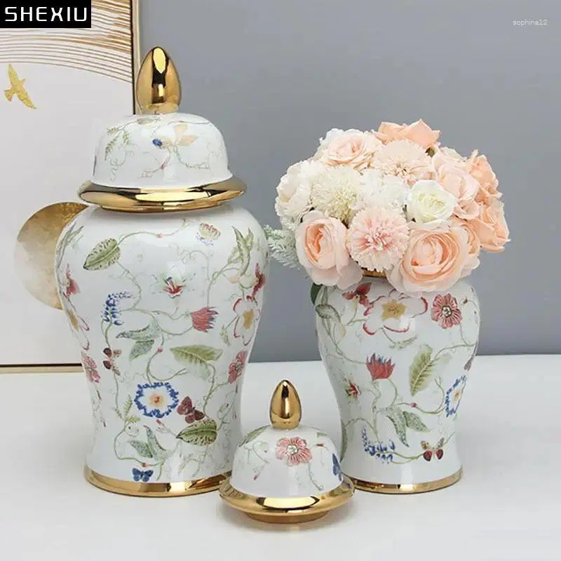 Storage Bottles Flowers And Butterfly Pattern General Jar With Lids Gold Plated Ceramic Vases Desk Decoration Jewelry Jars Cosmetic