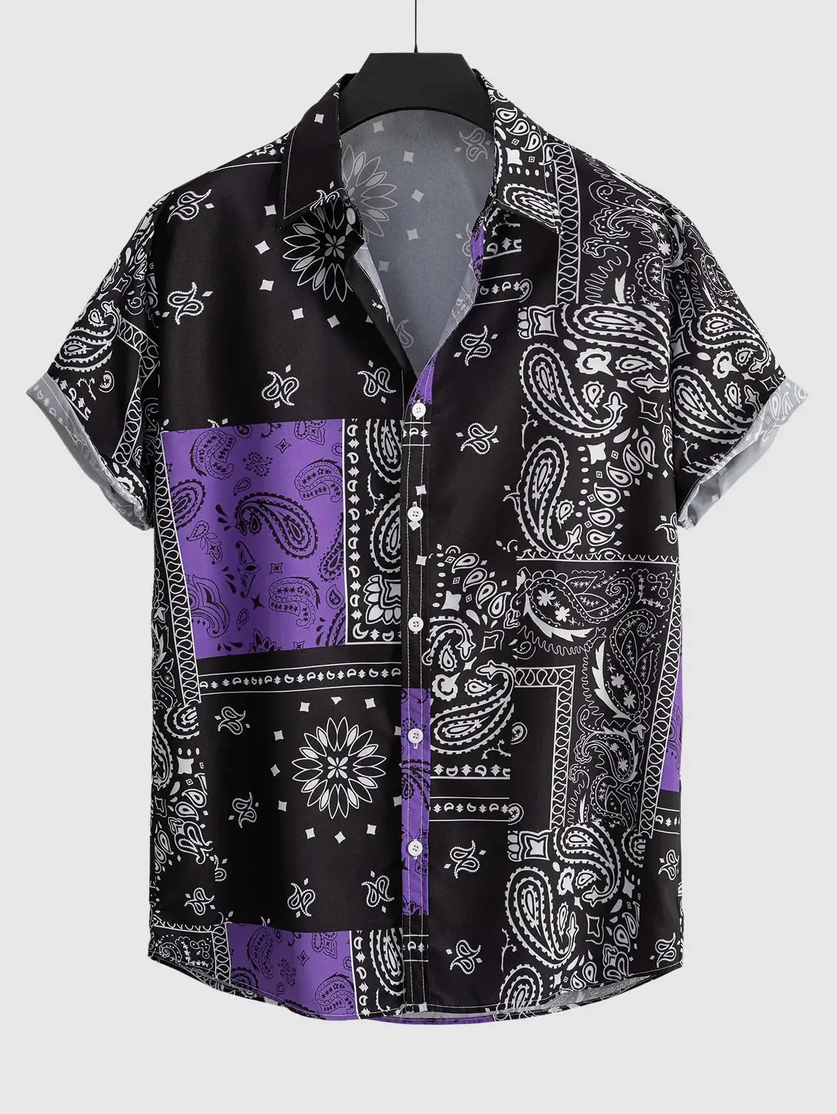 Men Paisley print shirt met korte mouwen retro etnische grafische heren turndown 4way stretch fabric 240412