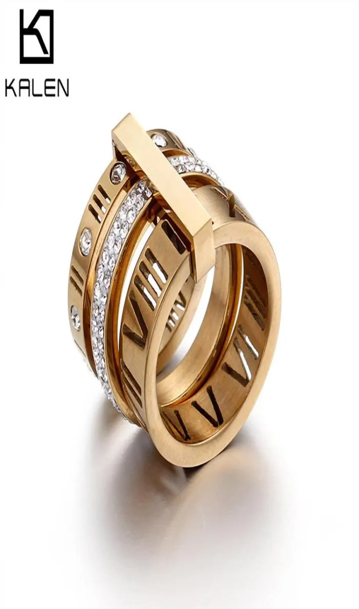Anelli di strass per donne a 3 colori in acciaio inossidabile inossidabile rosa numeri romani anelli di dito femme anelli di fidanzamento per matrimoni gioielli8942969