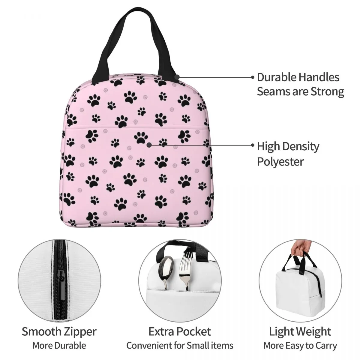 Pink Paw Isolation Punch Bag Borse Termal Borse Contenitore ad alta capacità Tote Box Box Girl Boy College Travel