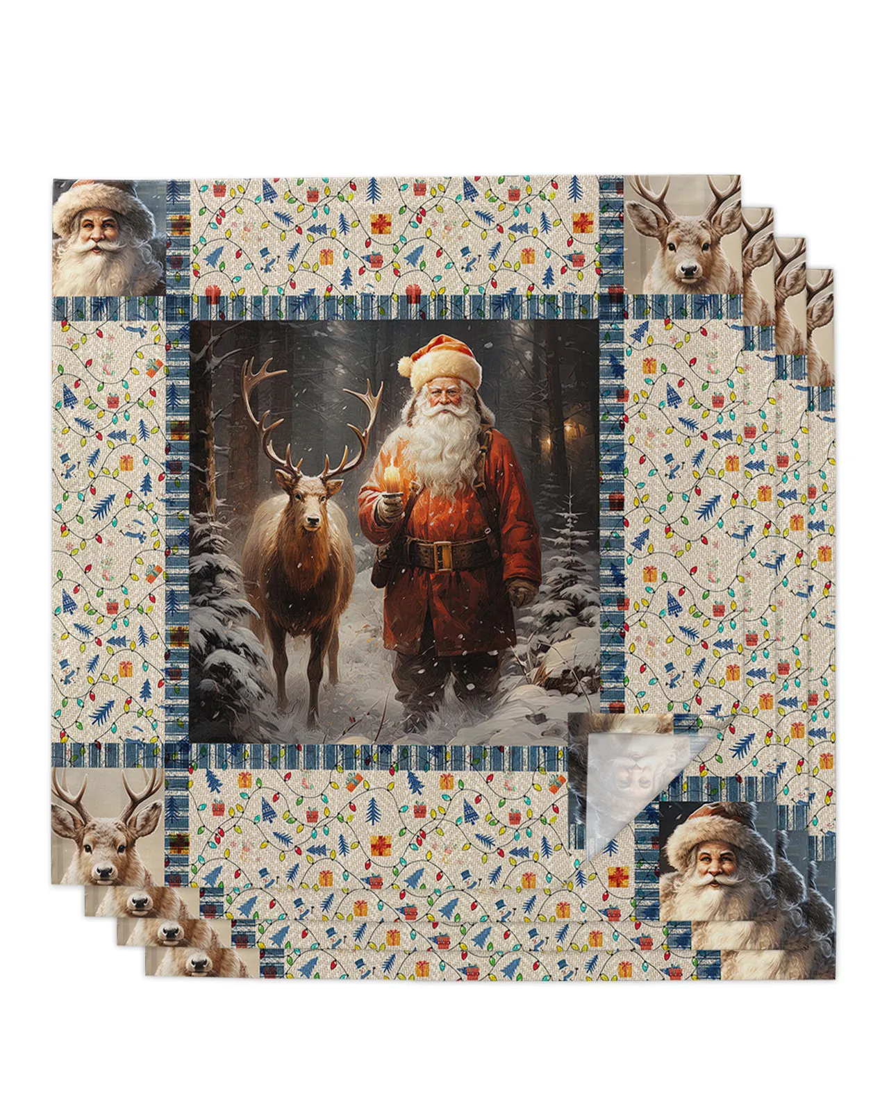 4/6 / 8pcs Christmas Santa Claus Deer Snowflakes Table Napkins Tissu Tableau de restauration Tableau de mariage Banquet de mariage