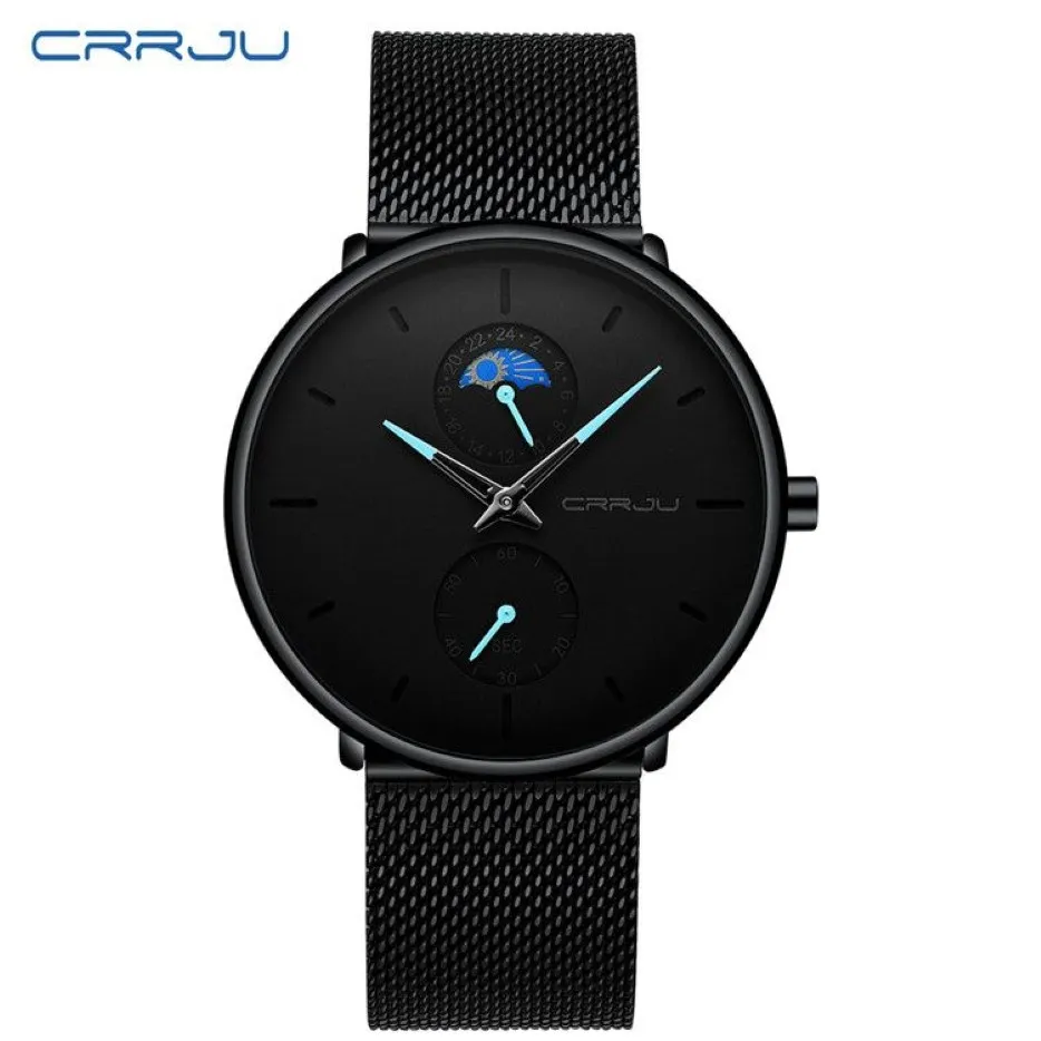 erkek kol saati CRRJU Fashion Mens Business Casual Watches 24 hrs Unique Design Quartz Watch Mesh Waterproof Sport WristWatch270O