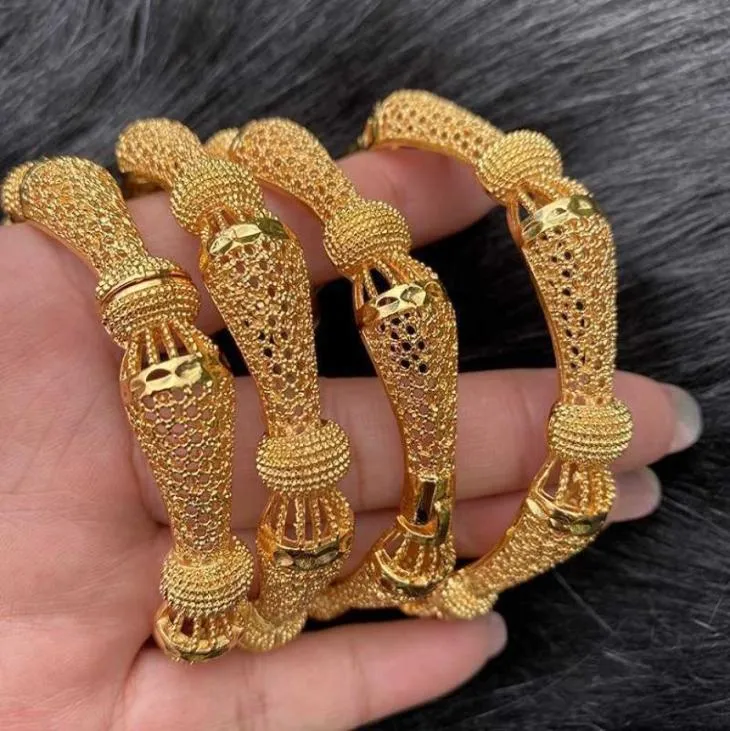 4 pezzi/lotto indiano s arabia 24k oro in oro banghracele braccialetti Dubai per donne africano gioielli etiopi dono della sposa etiope 2107136576580