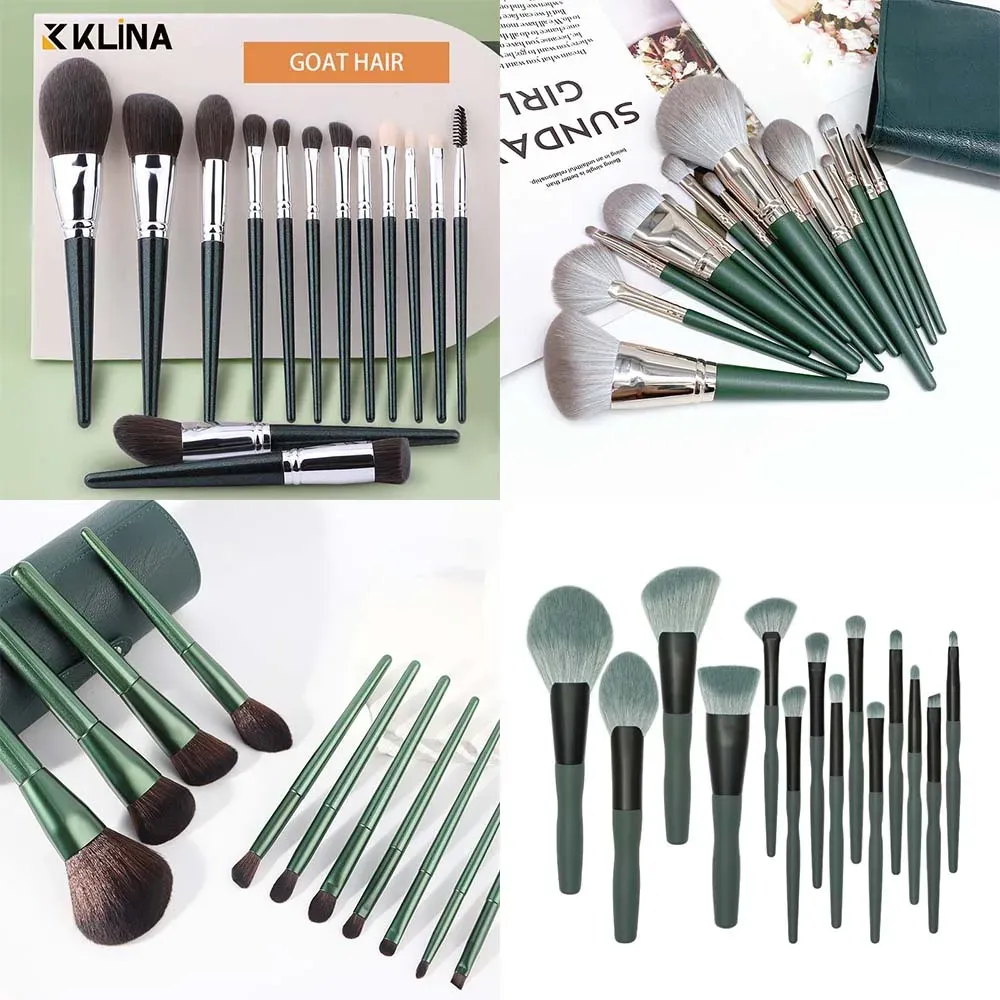 Kits Elegante Green Series Make -up Pinsel Kit Set Tierhaar Make -up für Frauen Kosmetisches Werkzeug Lidschatten Augenbrauen Fundamentpulver