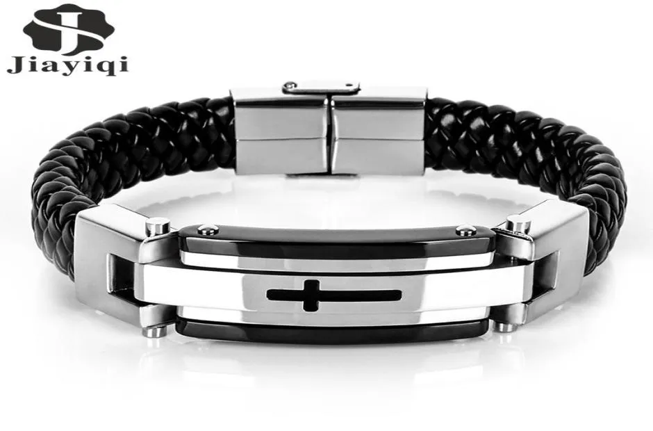 Jieayiqi punk en acier inoxydable bracelets en cuir bracelets masculins bracelet pour hommes bijoux cadeau de Noël 2016 C19041703936853