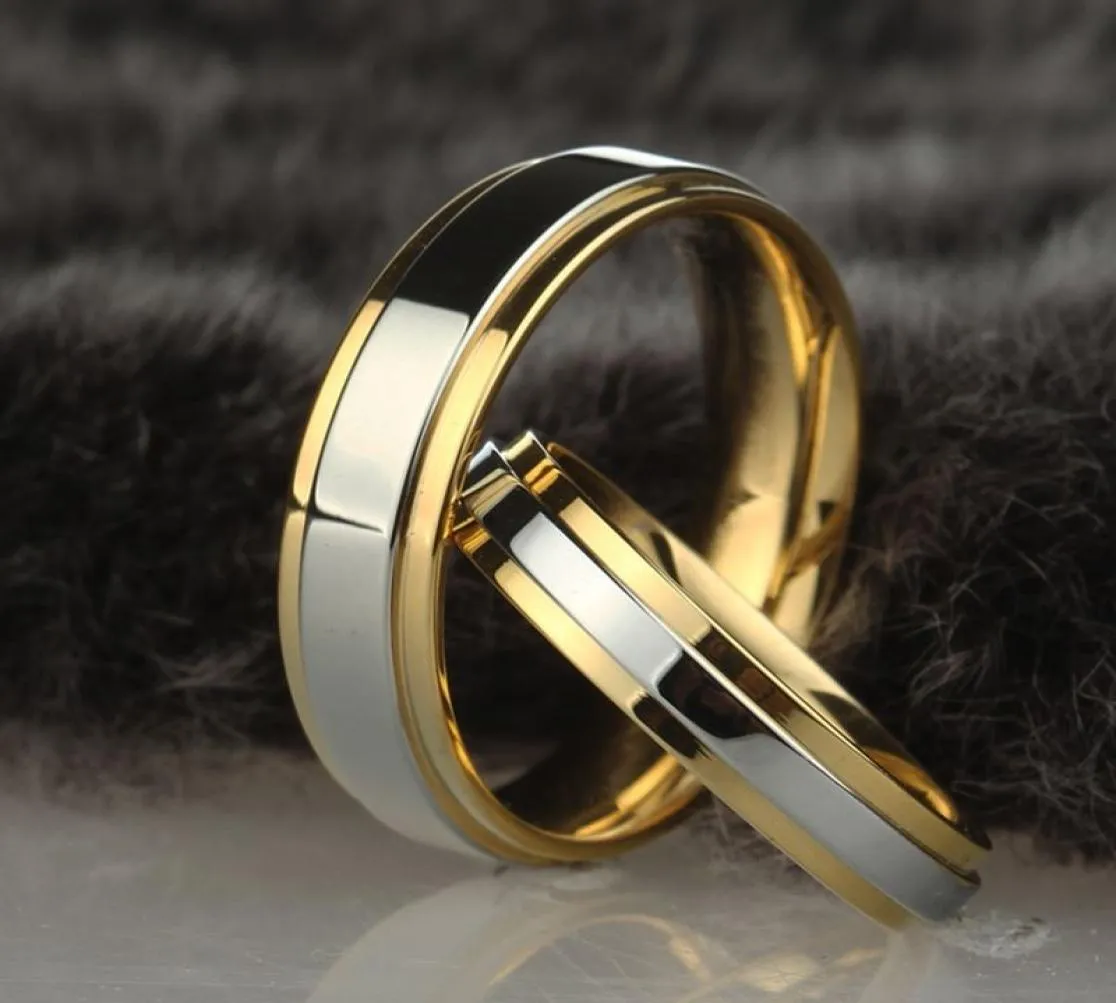 Stal nierdzewna pierścionka ślubna Srebrny złoto kolor prosty design pary sojusz Pierścień 4 mm 6 mm szerokość Pierścień dla kobiet i men8121207