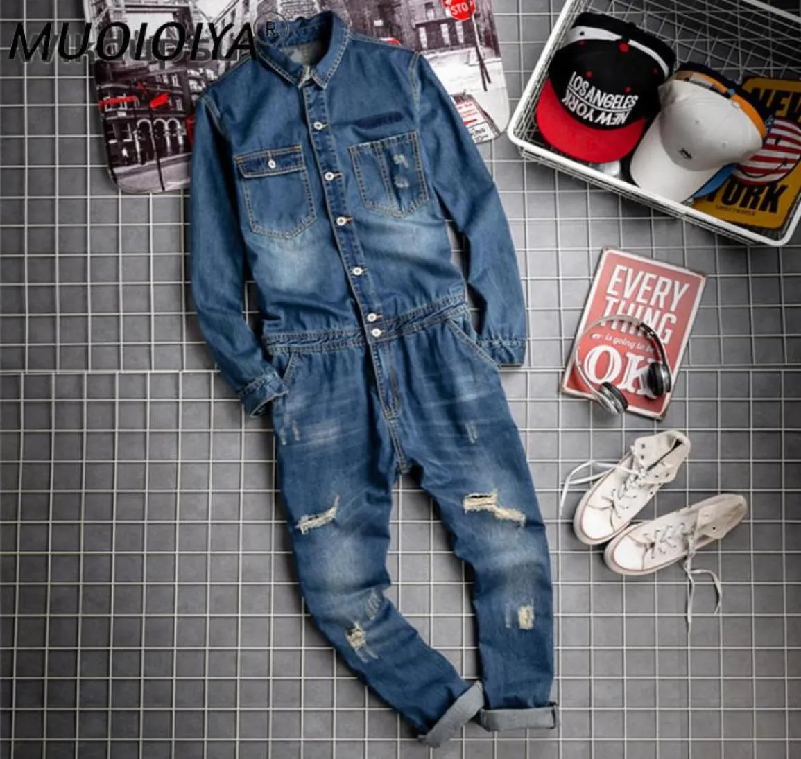 Men039S jeans mannen mode gescheurde jumpsuit casual denim lange mouw jumpsuits overalls Suspender broek mannelijke hiphop streetwear cl7000187