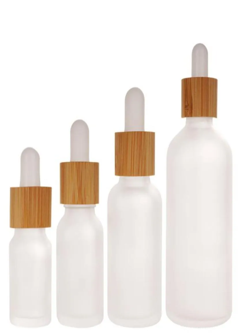 Frosted Glass Essential Oil Dropper Bottle Refillable Makeup Sample Cosmetic Storage Container with Bamboo Cap2408354