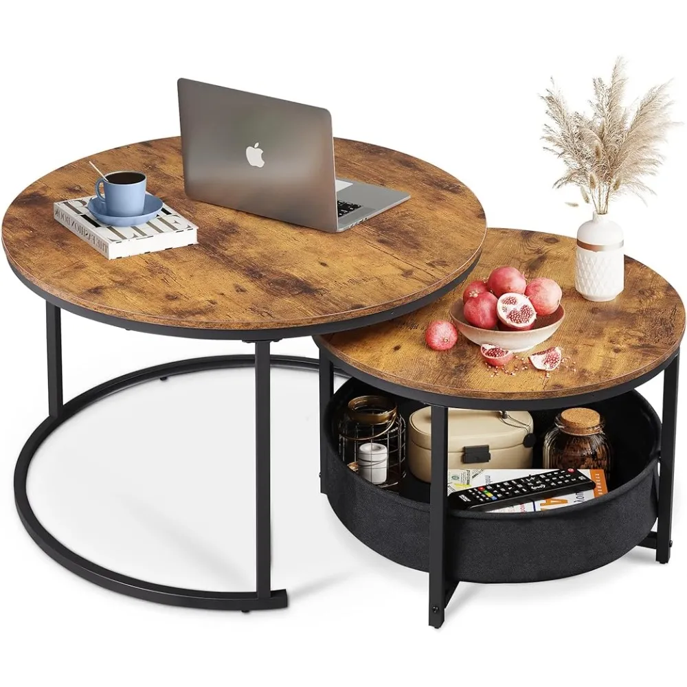WLIVE 32in Round Nesting Coffee Table Set of 2 with Metal Frame for ...