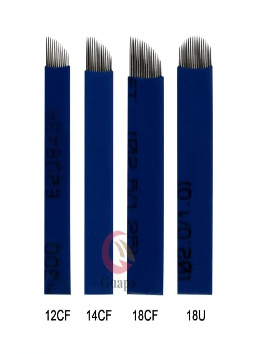 018 mm Blue Flex Microblading Microblading Ago per sopracciglia Manuale Aghi da tatuaggio Blade con 12 14 pin 18 18u per ricamo al sopracciglio 3D9398214