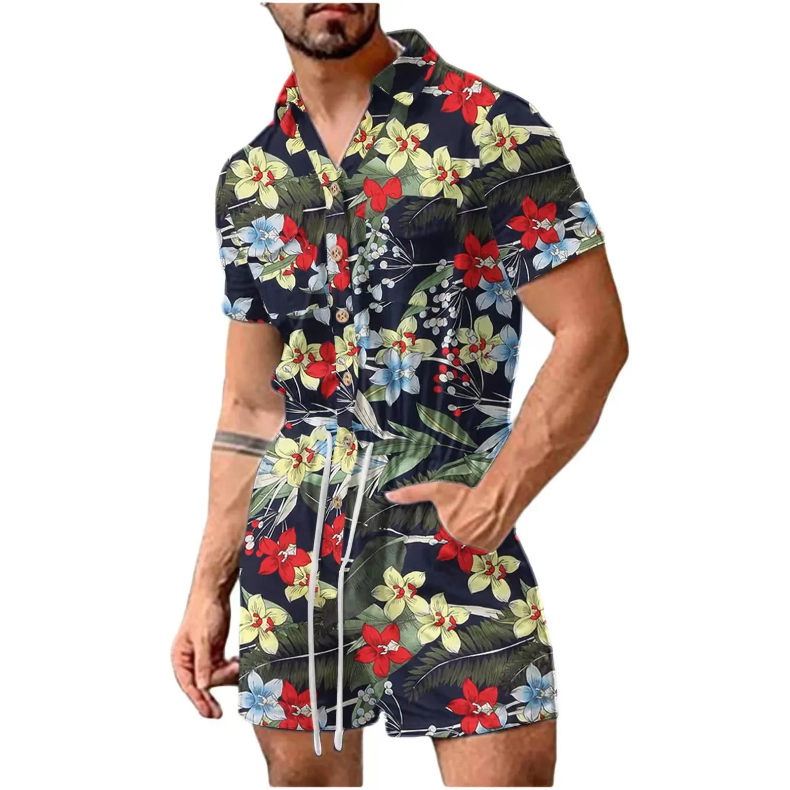 Shorts 2023 Floral Imprimerie roberie hommes à manches courtes à saut à manches courtes de plage d'été porte hawaïse de jeu de combinaison de combinaison décontractée