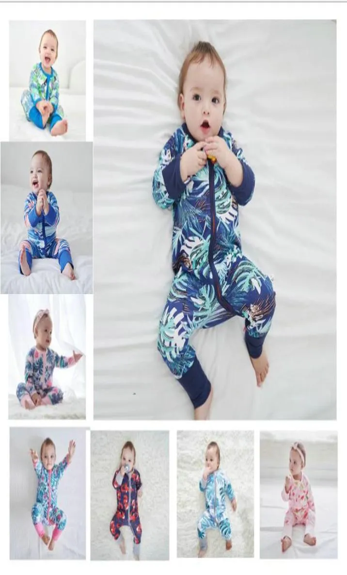 Baby Boys Girls Sleepwear Autumn Long Sleeve Bamboo Print dragkedja Romper Baby Boy Clothes8378419