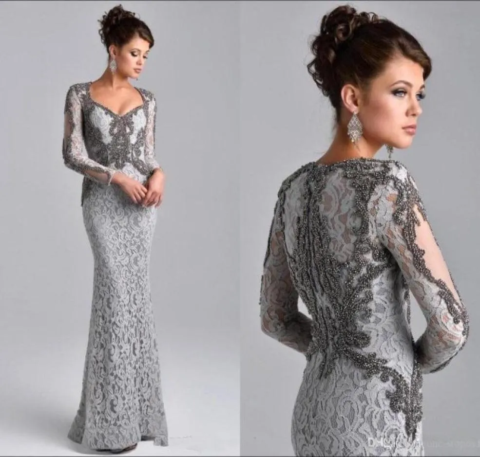 Modest Long Sleeve Mother Of The Bride Dresses Lace Appliqued Sequins Beaded Long Mother Formal Party Dresses Evening Gowns1123554