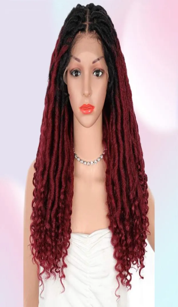 Beauart 4x4quot Swiss Lace Front Faux Locs Knotless Braided Wigs with Bohemian Curls Ends Synthetic Dreadlocks Braids Wigs54403842994123