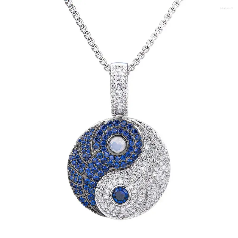 Pendant Necklaces Hip Hop Iced Out Tai Chi Yin Yang Pendants Eight Diagrams Taoism Charm Round Chains For Women Men Jewelry