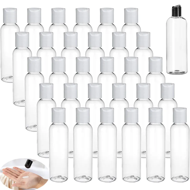 30pcs 30/50/60/100 мл прозрачные пластиковые пустые бутылки с верхними крышками диска. Путешественные контейнеры для лосьонов для мыльного шампуня крема