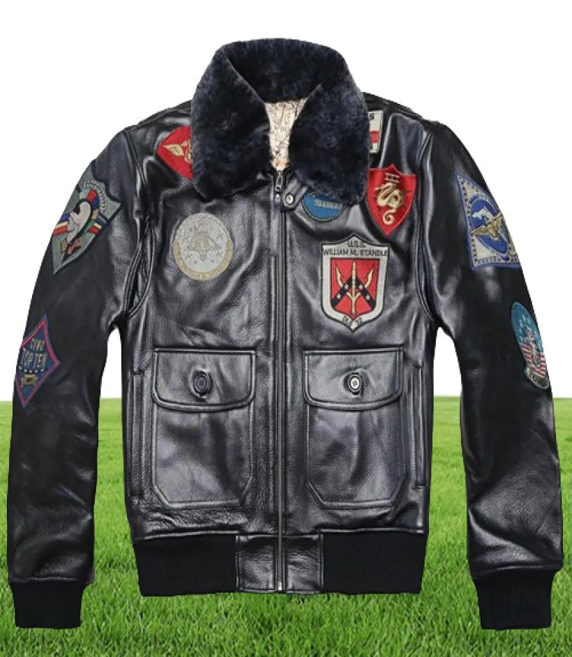 Avirex 2019 Real Fur Collar Cowskin Flight JacketMen Bomber JacketMen Menine Leather Coat Motorcycle2611554