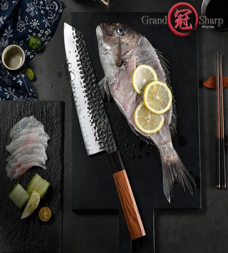 9 inç el yapımı chef039s bıçak 3 katmanlar Aus10 Japon çelik Kiritsuke Mutfak bıçağı dilimleme balık eti pişirme aletleri grandshar2094084