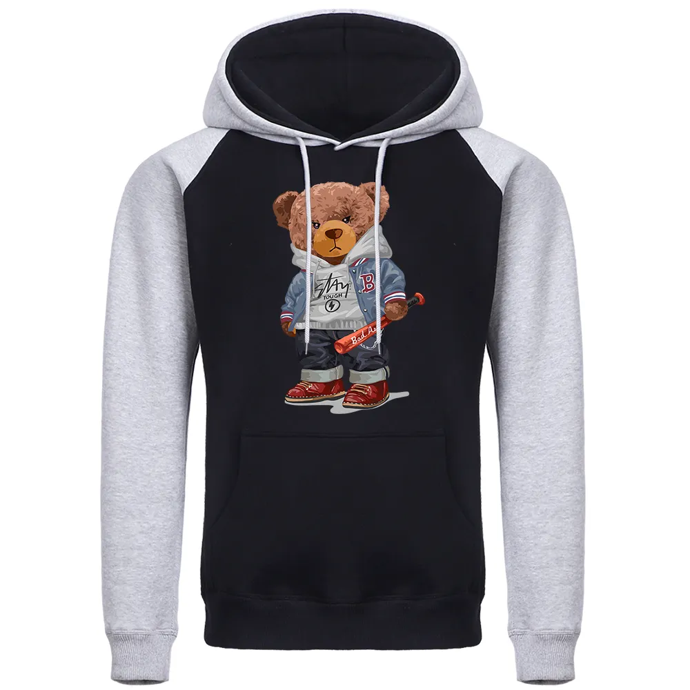Street Hoodies, Mens Streetwear Hoodies: Baseball Teddy Bear