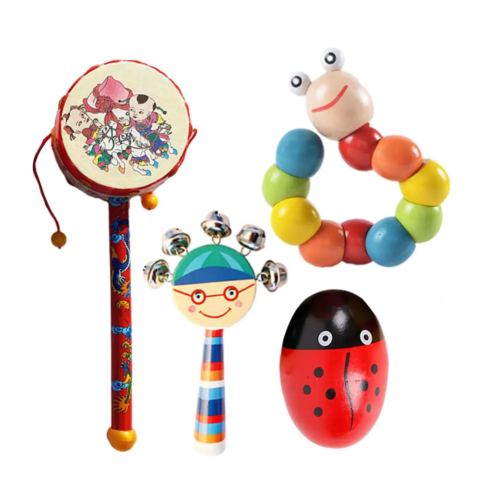 4 Pieces Wooden Percussion Musical Instrument Playset Noisemaker Toy Development Toy for Baby Newborn 3-6 Months Party Children