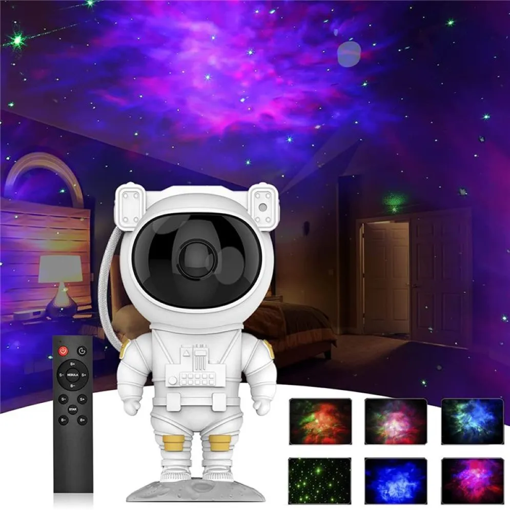 Galaxy Projector Lamp Starry Sky Night Light for Home Bedroom Room Decor Astronaut Dekorativa armaturer Barn Gift212o