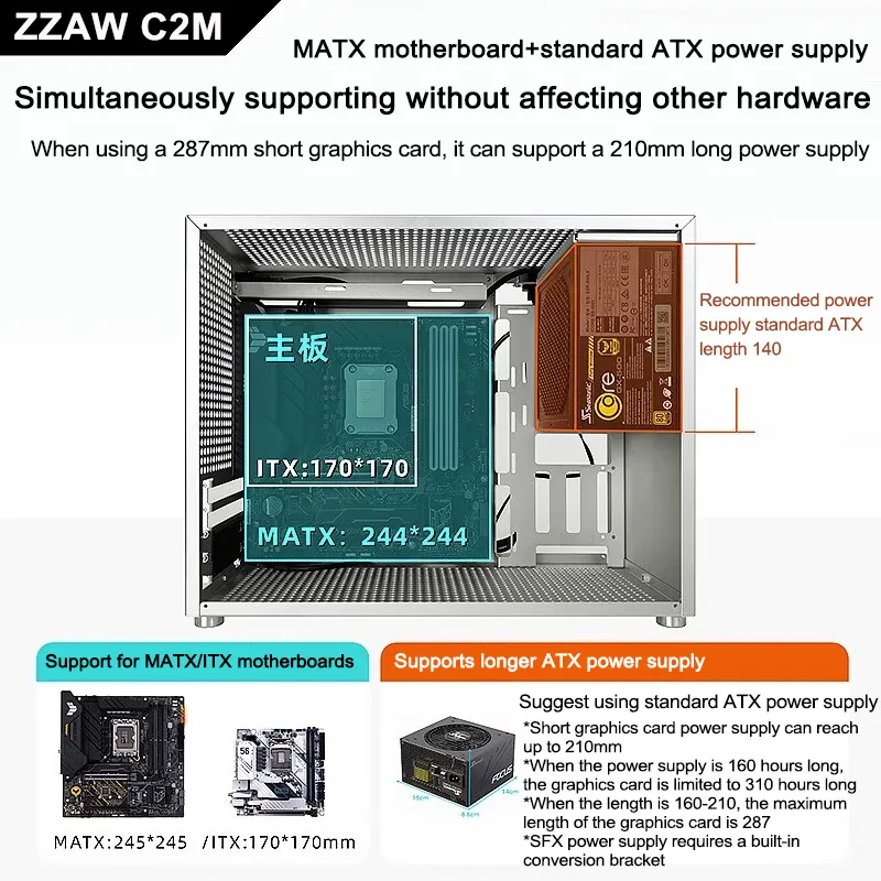 DHgate.com:Compact Aluminum ATX MATX Case with Type-C Port