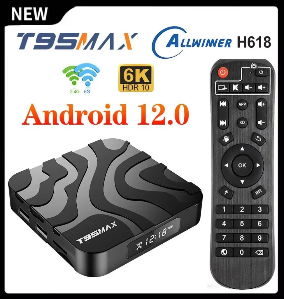 오리지널 T95 최대 스마트 TV 박스 Android12 Allwiner H618 4K HDR10 AV1 24G5G BT40 ULTRA HD HDR T95MAX TV 프리픽스 대 X96 PLUS TANIX7540603