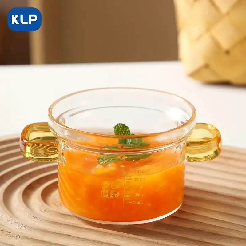 KLP Glass Pot, Instant Pasta -spis med lock och dubbelhandtag, för pasta, chokladsmält, kaffe, te och soppor.