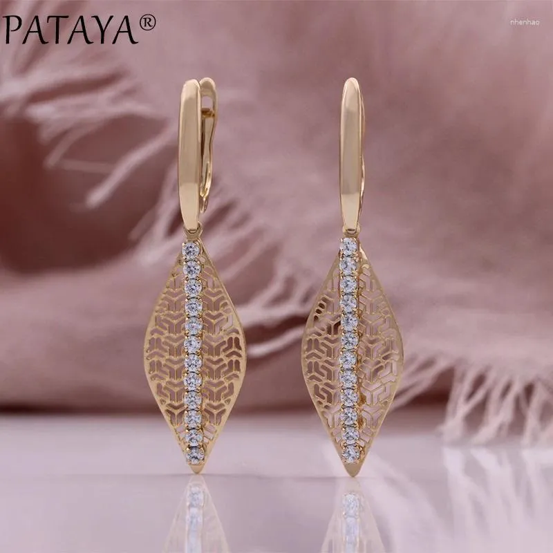 Dangle Earrings PATAYA Champagne Gold Color Leaf Earring Fashion Natural Zircon Vintage For Women Gift Daily Fine Jewelry 2024