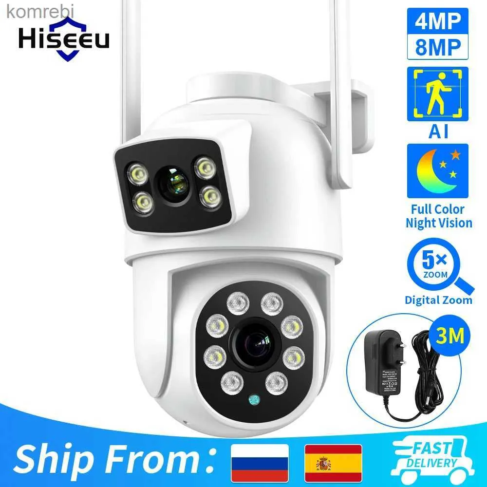 Cámaras PTZ Hiseeu Cámara de vigilancia inalámbrica Dual Lente 4x zoom digital Inteligencia Artificial Detección humana Seguridad al aire libre Cámara IP PTZ 4K 8M C240412