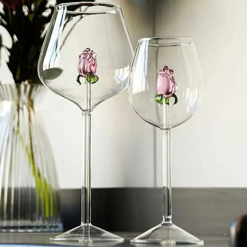 Şarap Gözlükleri 1 PCS Yaratıcı 3D Pembe Lass Gül Yapı Kırmızı Beyaz Şarap Lasses Cup Eleand Oblet Champane Ev Sevgililer Günü IFT L49