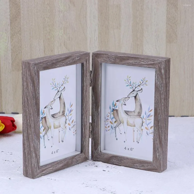 Frames 4x6 Zoll Fashion Einfacher Holzbilderrahmen Doppelte rechteckige PO (hellgrau)