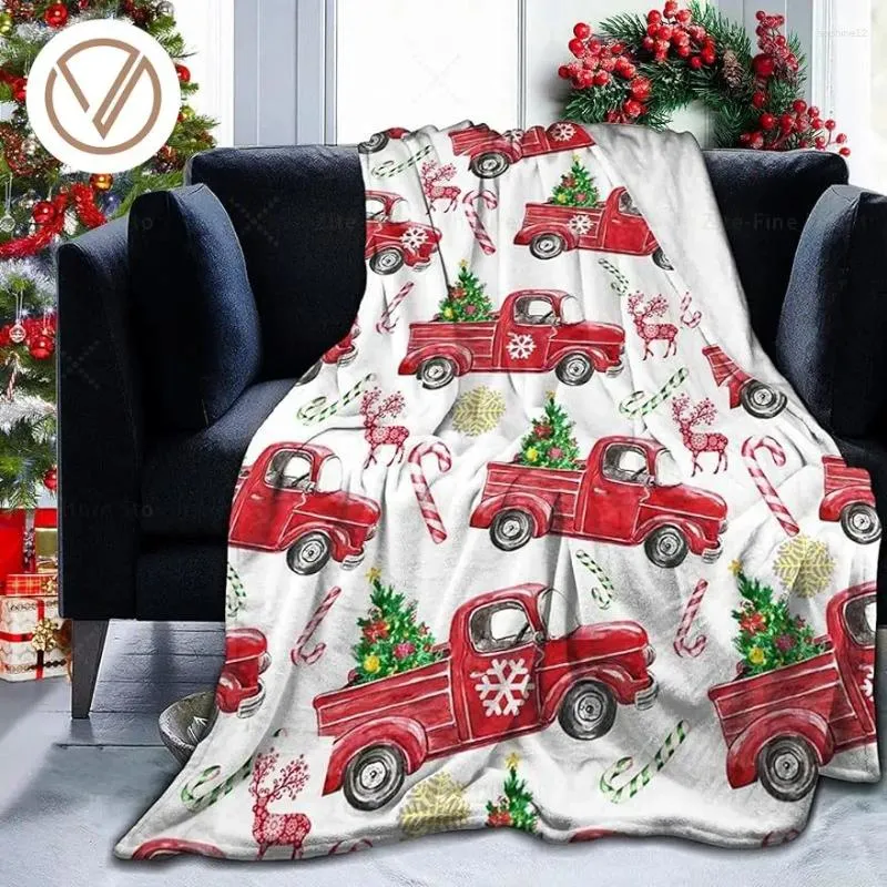 Koce świąteczne rzut świąteczny koc czerwona ciężarówka sofa sofa łóżko flanel polar Xmas Tree Snowflake