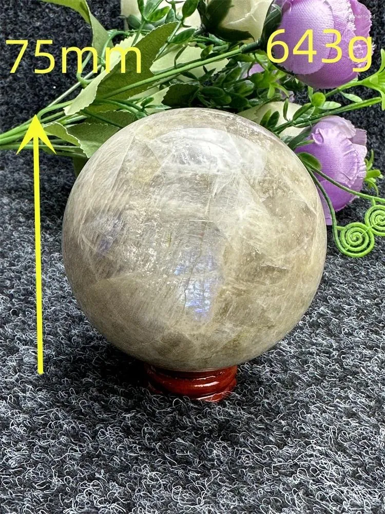 装飾的な置物ナチュラルブルークリスタルムーンストーンボールは絶妙な癒しのレイキ祭壇祈りの祈り、風水祭ギフトホームデコレーション