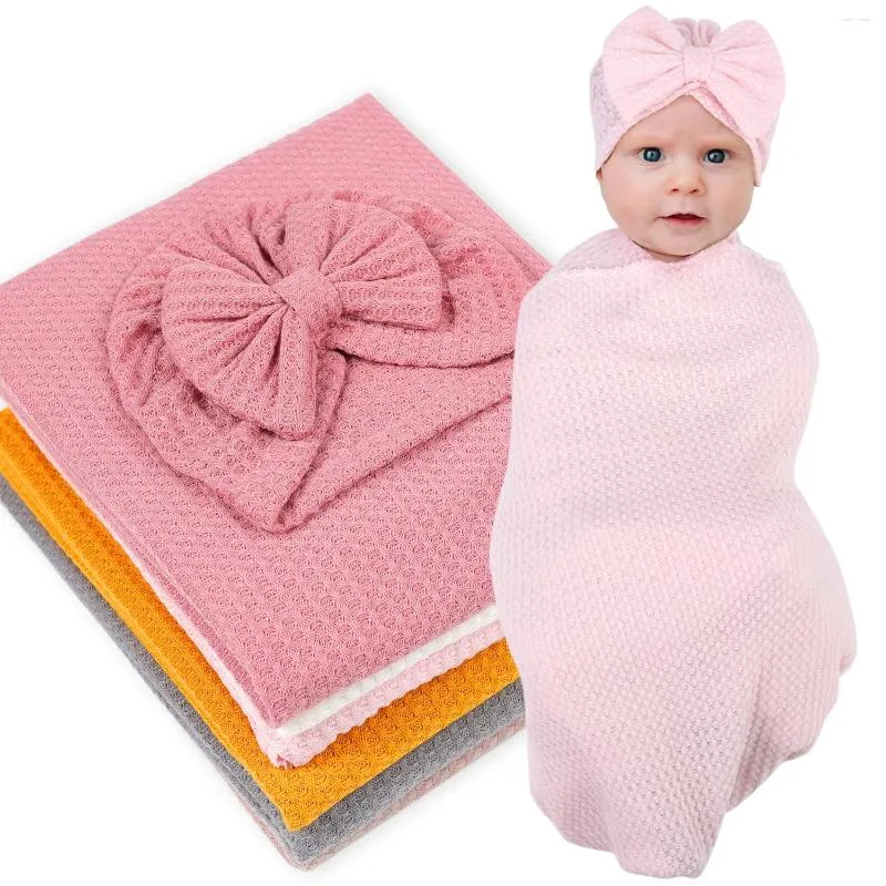 Cobertores Europeu e American Baby Swaddle Scarf Hat Set Color Solid Color BlanBert Blanket Born Born Born