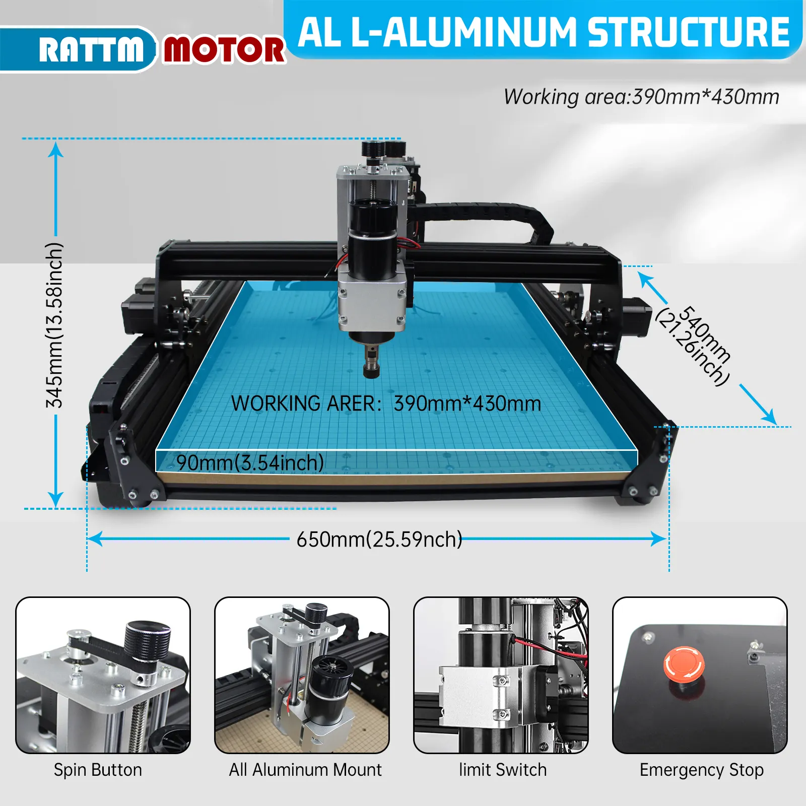 Wholesale RATTM CNC 4540 3 Axis Milling Router With 500W Laser Engraver ...