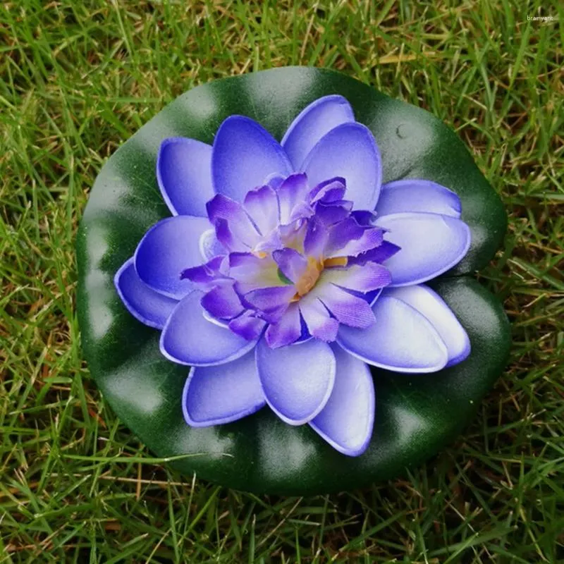 装飾的な花人工ロータスフローティングポンド植物フラワーリリーフェイクプールホワイトブルー