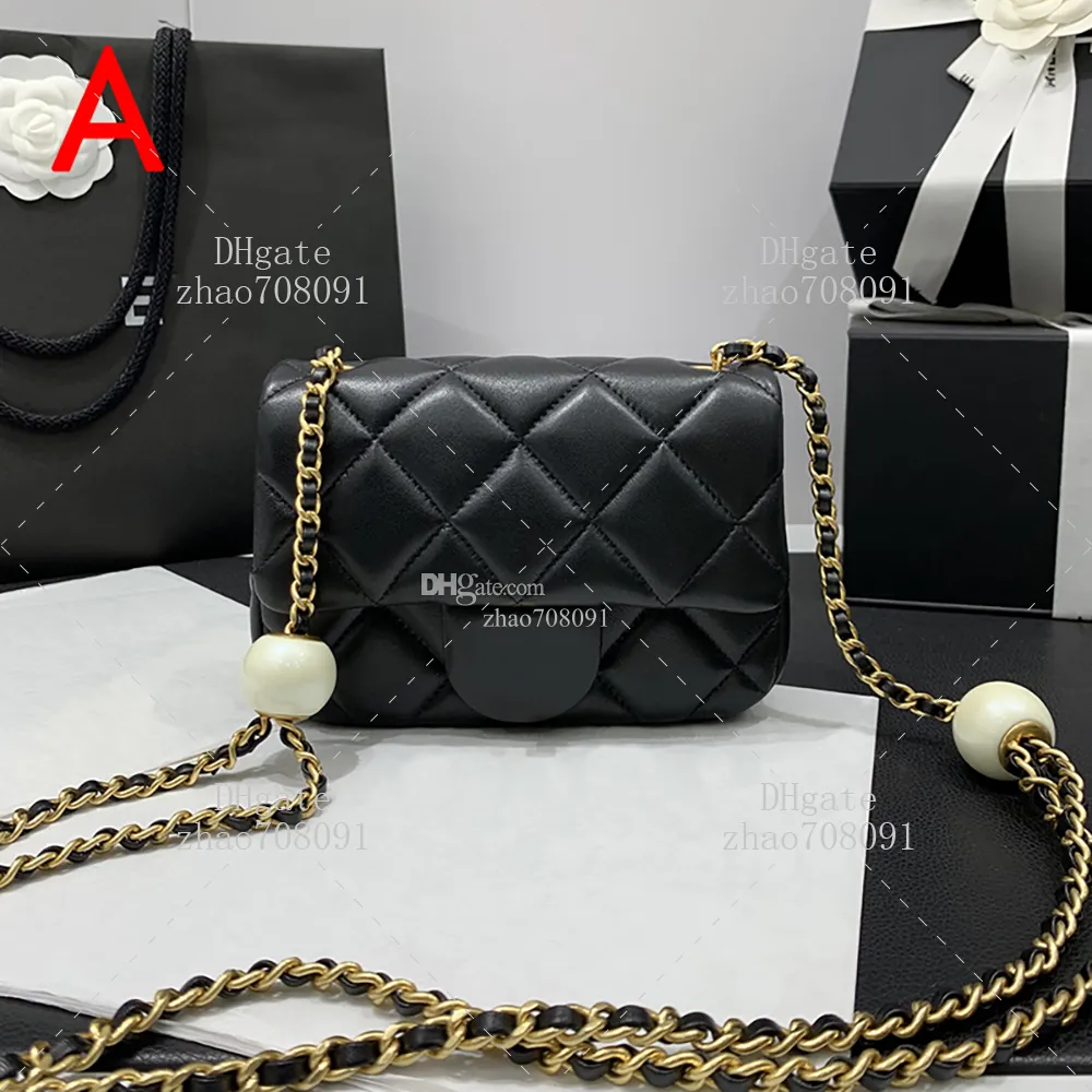 Pearl Chain Bag 10a Top Quality Designer Bag liten 17 cm axelväska äkta läder crossbody väska med låda C595