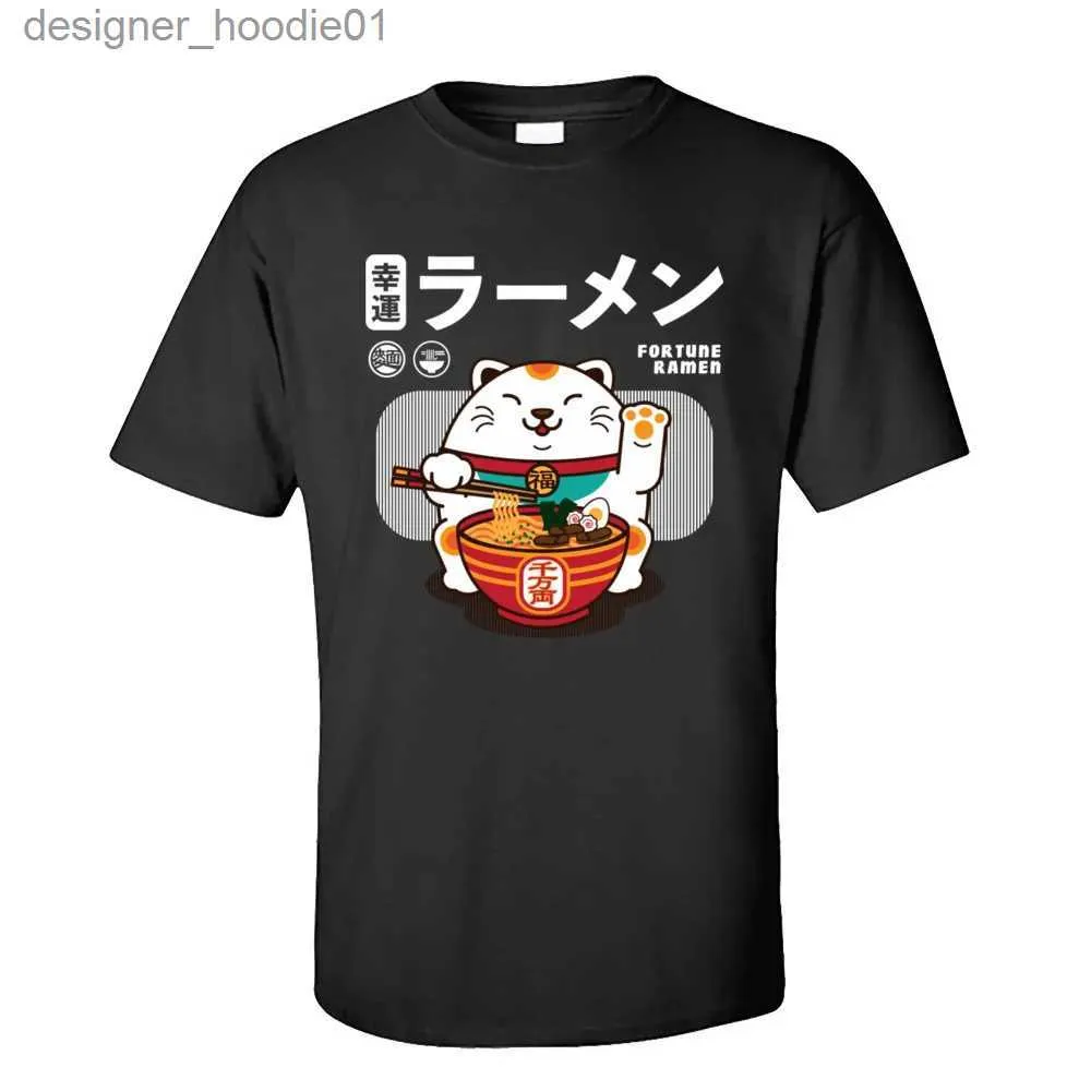 Heren Hoodies Sweatshirts Fortune Lamian Noodles 100% katoenen heren korte mouwen T-shirt gewone zomer/herfst t-shirt schattige kat gezicht T-shirt C240412