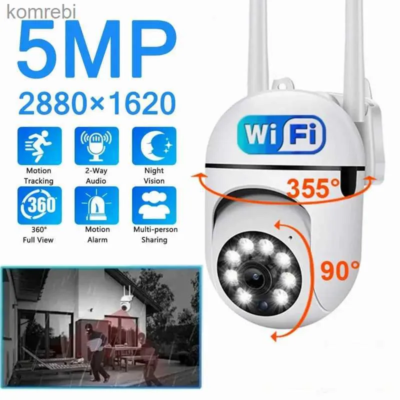 Kamery PTZ 5MP Wi -Fi bezprzewodowe monitorowanie zabezpieczeń Kolor Noktora wizji Wodoodporna kamera Outdood Smart Home Home 4X Zoom Monitorowanie CCTV C240412