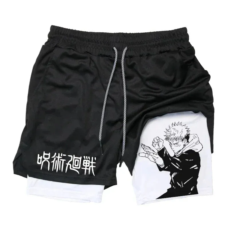 Itadori Yuji 2 en 1 short de compression pour hommes Anime Jujutsu Kaisen Performance Basketball Sports Gym avec poches 240403